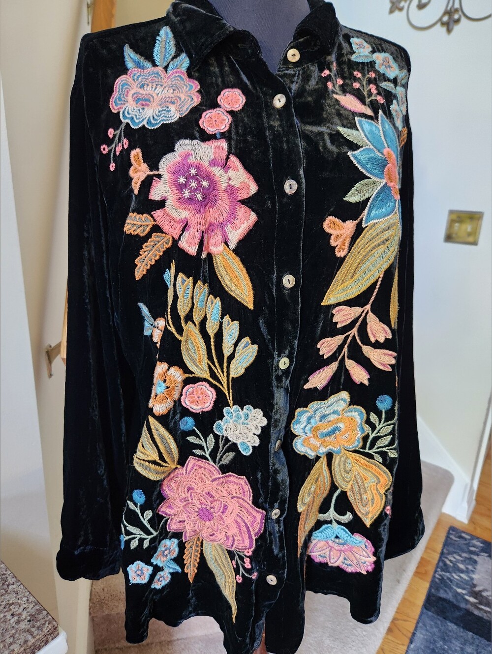 Johnny Was BIANCA Velvet Oversized Shirt Medium